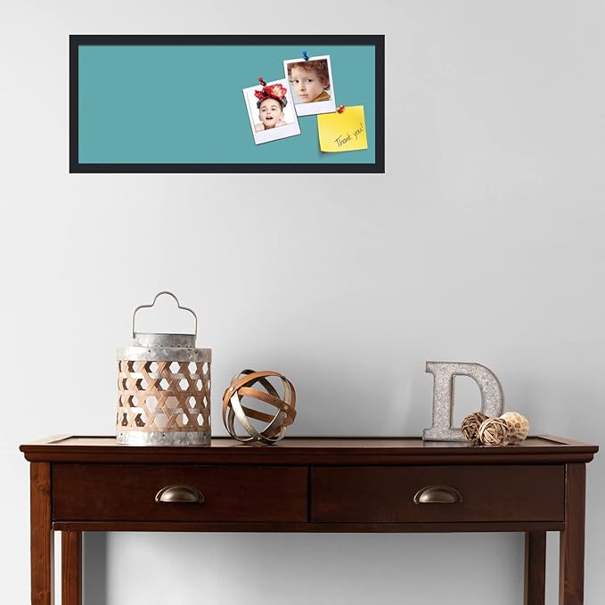 PinPix 30x12 Inch Cork Bulletin Board. This Decorative Framed Pin Board Comes with Aqua Pastel Design and a Satin Black Frame. Ideal for Home Office Decor or Message Board (PinPix-1806)-DeskLoop Office
