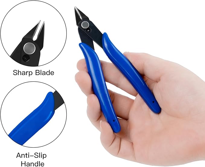 HongWay 5pcs Micro Flush Cutters With Internal Spring, 5 Inches Blue - Side and Diagonal Cutters for Electronics, Heating Wire, Model Sprue, Soft Copper Wire Snips-DeskLoop Office