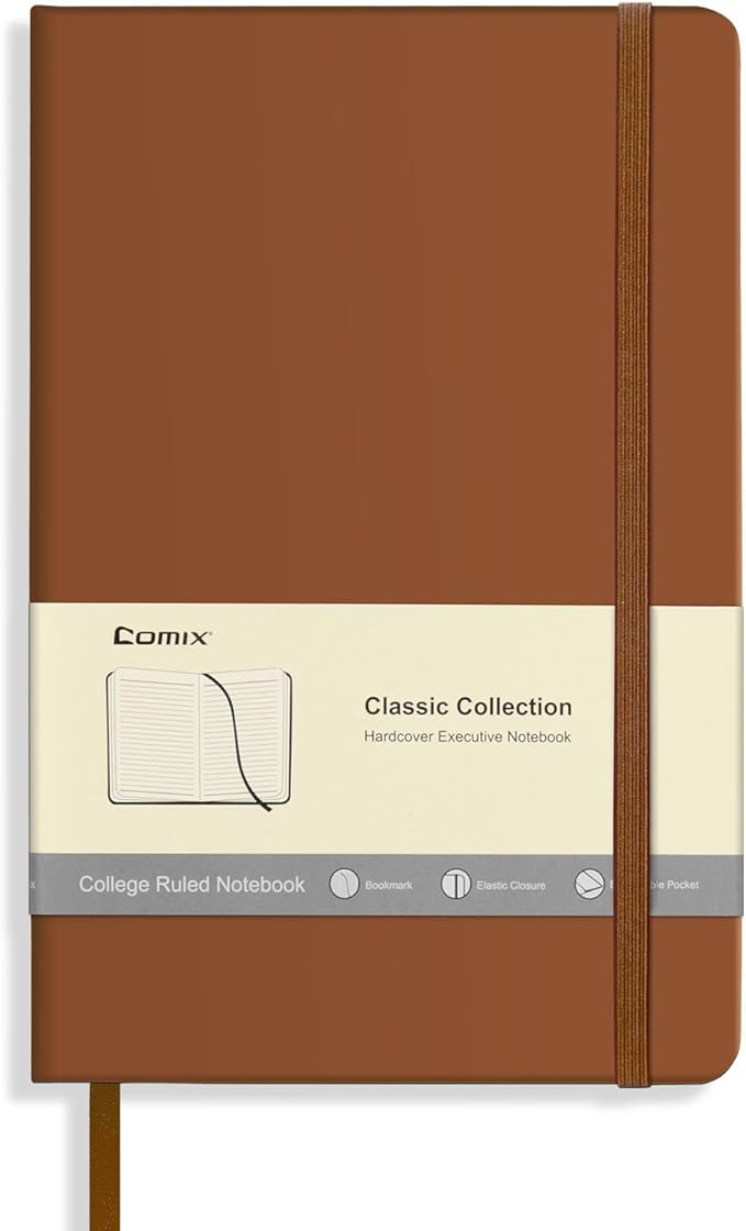 Comix Lined Journal Notebook for Women Men, Journaling Notebooks for Office School Home, Brown, 240 Pages, 5.5" x 8.3", College Ruled, A5, Hardcover-DeskLoop Office