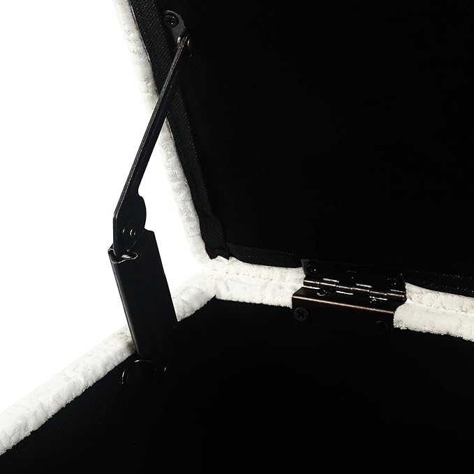 Adeco 17 Inch High Faux Fur White Cube Ottoman Storage, 3D Embossed Velvet Chair Foot Stools, Upholstered Vanity Stool with Hinged Lid, Solid Round Wood Legs-DeskLoop Office