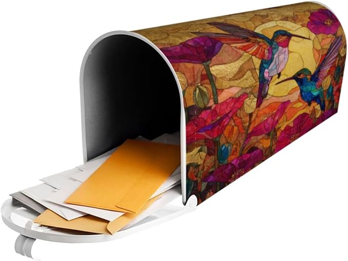 Stained Glass Hummingbird Welcome Magnetic Mailbox Cover, Flowers Mailbox Wrap - Image 6