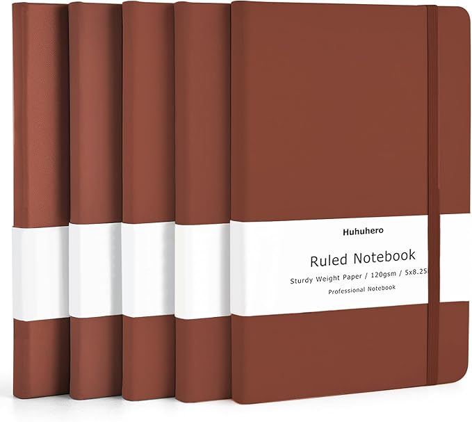 Huhuhero Notebooks Journal, Ruled Notebook, Premium Thick Paper Lined Journal, Black Hardcover Notebook for Office Home School Business Writing Note Taking Journaling, 5"×8.25" (5, Brown)-DeskLoop Office