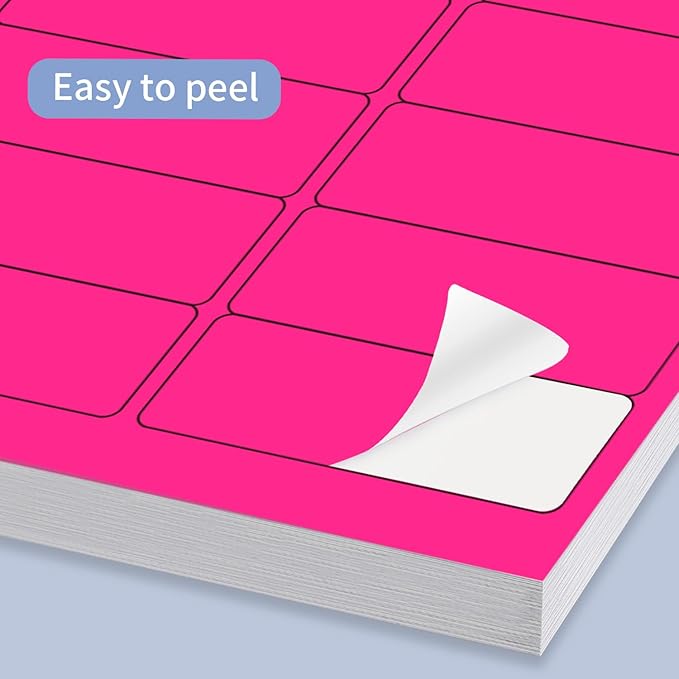 STARLIBOO 1" x 2-5/8" Address Labels- 600 Neon Color Fluorescent Stickers for Laser/Ink Jet Printer mailing Labels 8.5"×11"- Fluorescent Pink-DeskLoop Office