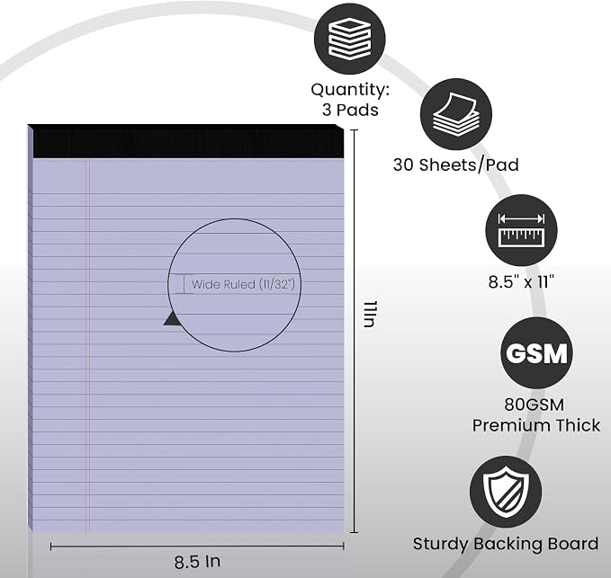 3pcs Legal Pads 8.5 x 11, Notepads 8.5 x 11 Inch, 30 Sheets/Pack, Perforate - Image 2