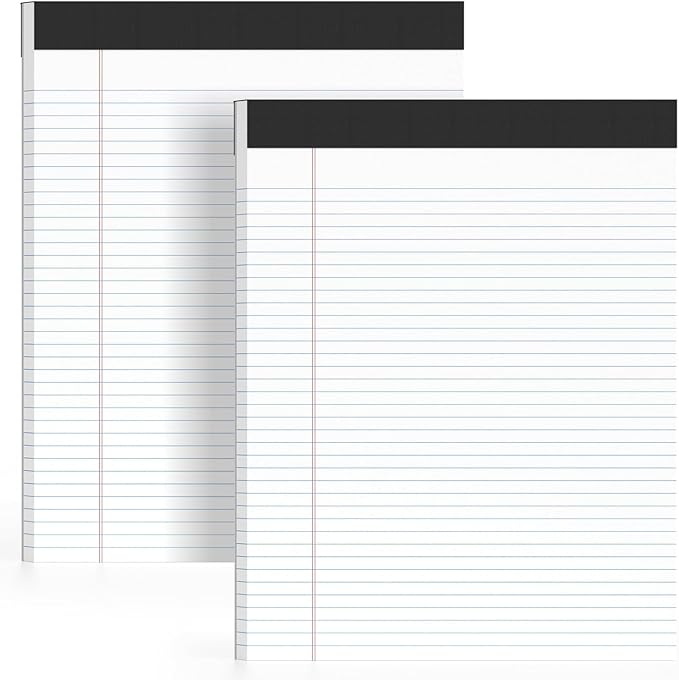 2 Pack of Legal Pads 8.5 x 11 College Ruled Writing Pads 8.5" x 11.75" Notepad 30 Sheets per Note Pads Notebook Study Back 8x11 Pads of Paper