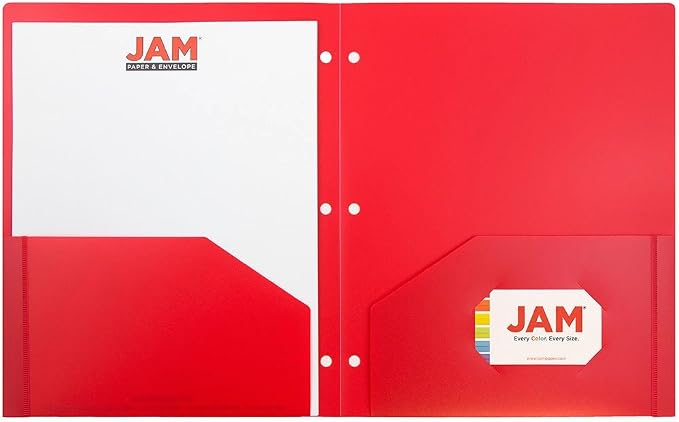 JAM PAPER Heavy Duty Plastic 3 Hole Punch Pocket Folders - Image 4