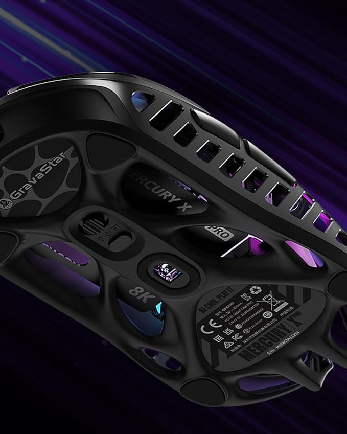GravaStar Mercury X Pro Wireless Gaming Mouse, Come with 8K Dongle – 32,000 DPI PAW 3950 Sensor, 8,000Hz Polling Rate, Only 49g, Magnesium Alloy Hollow Frame, RGB Lighting, 5 Programmable Buttons-DeskLoop Office
