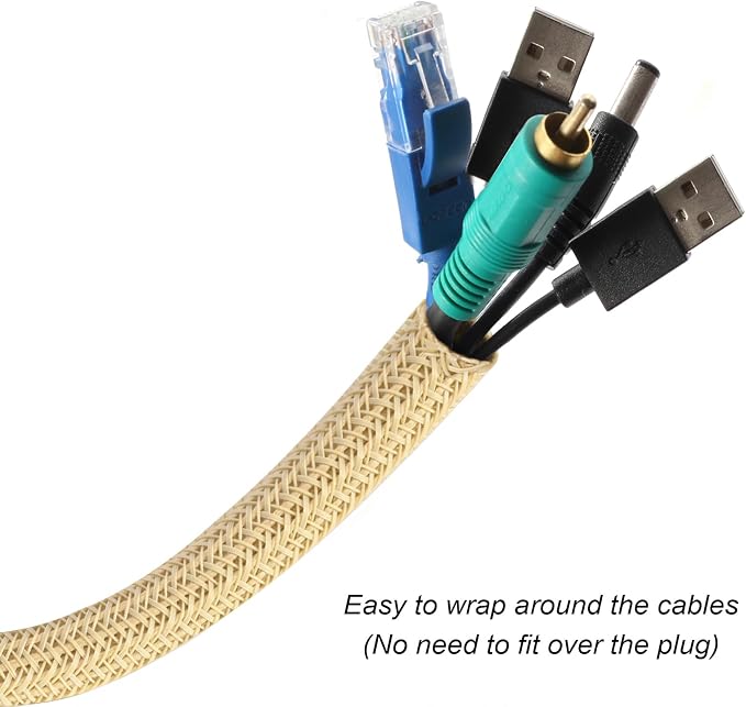 25ft - 1 inch Braided Cable Management Sleeve Cord Protector - Self-Wrapping - Image 2