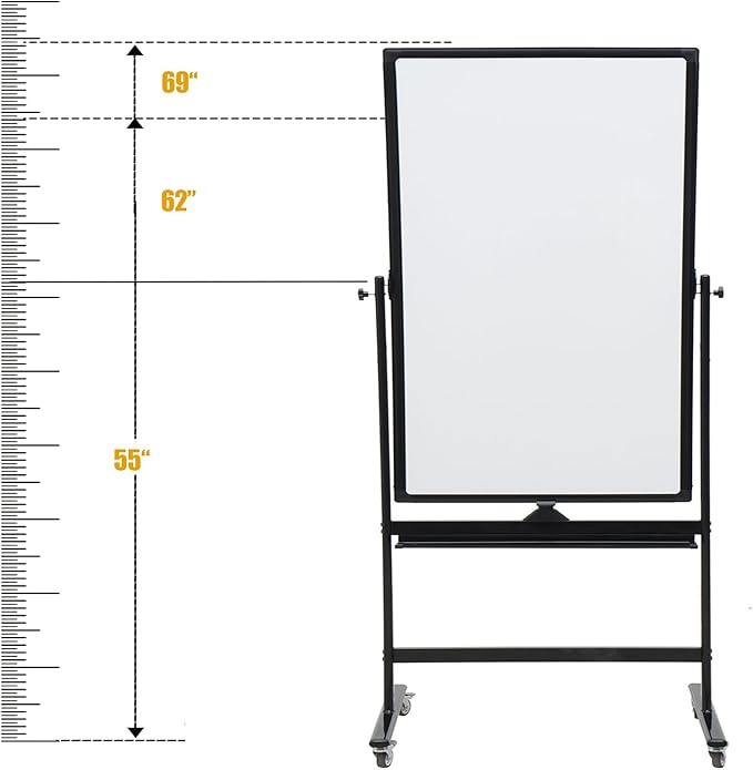 40" x 28" Double-Sided Mobile Whiteboard with Wheels | Rolling Magnetic Dry Erase Board on Stand | Adjustable Height Black Frame White Board for Office, Classroom & Home-DeskLoop Office