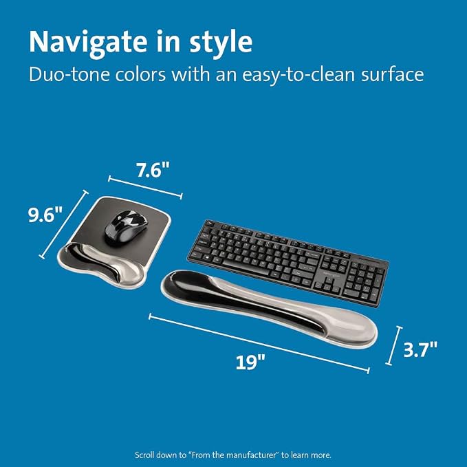 Kensington Mousepad and Wrist Rest, 11-2/5"Wx17-7/10"Lx1-7/10"H, GY Each - Image 2