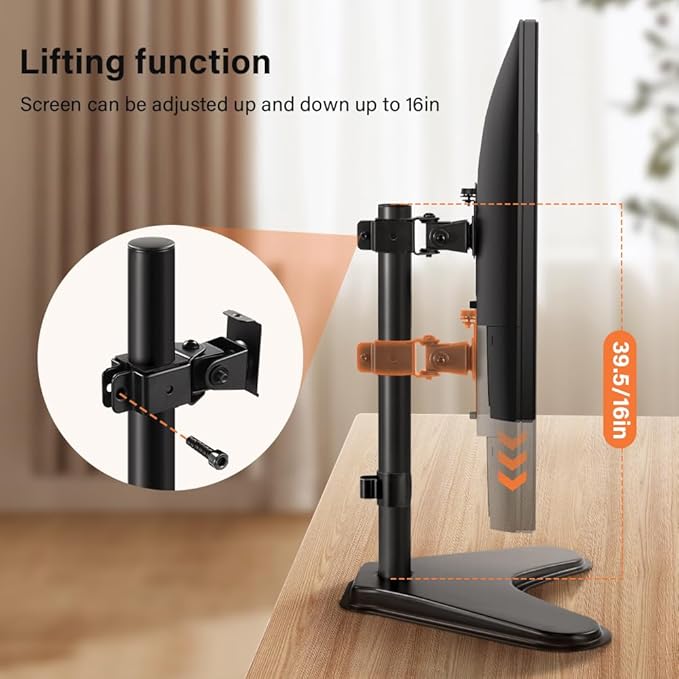 KKTONER Single Computer Monitor Stand Metal Base Free Standing Desk Vesa Mount for 13 inch to 32 inch Screen Height Adjustable Monitor Mount Full Motion Swivel Vesa 75*75mm/100*100mm Hold up 17.6Lbs-DeskLoop Office