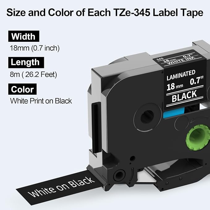 Labelife 18mm Black Label Tape TZe-345 Replacement - Image 2