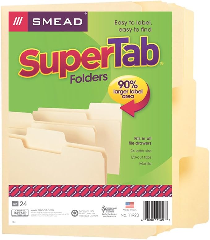 Smead SuperTab File Folder, Oversized 1/3-Cut Tab, Letter Size, 24 Per Pack - Image 6