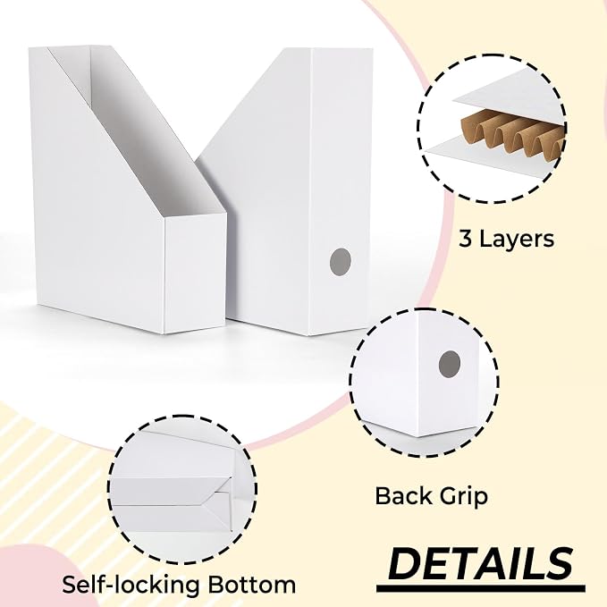 EXYGLO 12 Pack White Magazine File Holder, Cardboard Magazine Rack - Image 3