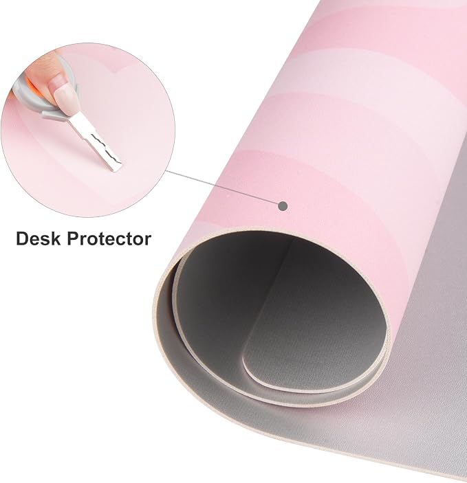 Colorful Star Large Mouse Pad Pink, Girly Desk Mat Aesthetic PU Leather Laptop - Image 7