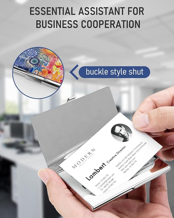 Business Card Metal Slim Organizer, Professional Stainless Steel Square Pocket - Image 5