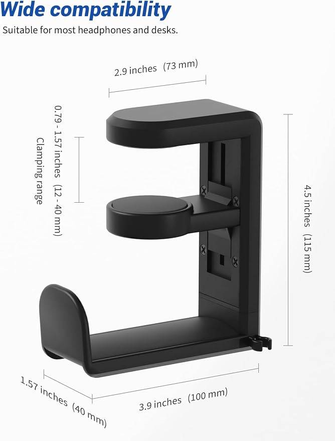 Headphone Hook Under Desk Holder 360-Degree Adjustable Rotation, easy spring - Image 7