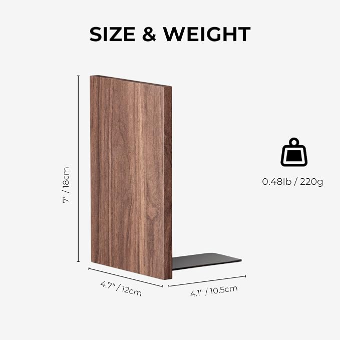 Muso Wood Handmade Walnut Book Ends, Non-Skid Bookends - Image 7