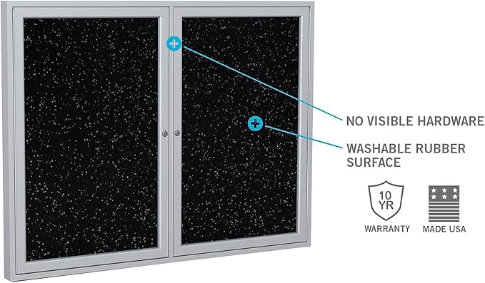 Ghent 36"x30" 1-Door indoor Enclosed Recycled Rubber Bulletin Board, Shatter Resistant, with Lock, Satin Aluminum Frame,Confetti (PA13630TR-CF) ,Made in the USA-DeskLoop Office