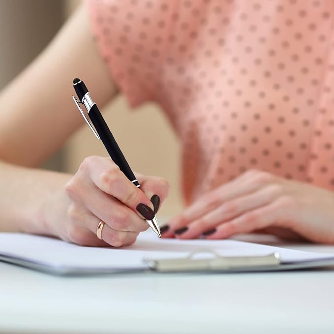 PASISIBICK 8 Pack Black Ballpoint Pens 2-in-1 Stylus Retractable Metal Stylus Pen for Touch Screens with Stylus tip, 1.0 mm Black Ink-DeskLoop Office