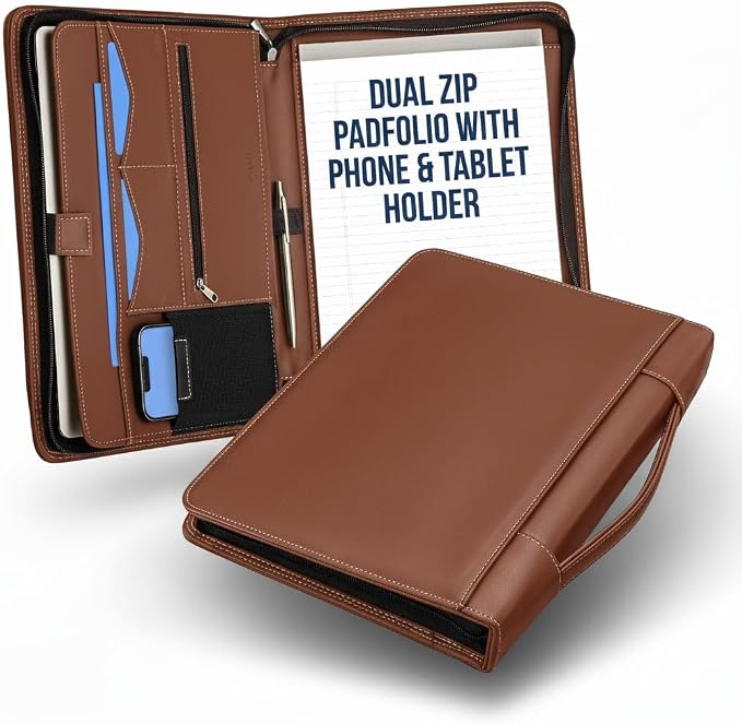 STYLIO Tan Zipper Padfolio Portfolio Binder w/Carrying Handle | Organizer by Stylio