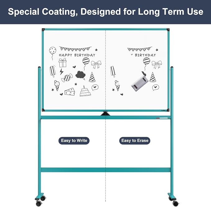 Mobile Whiteboard on Wheels, 48x32 Inches Rolling Whiteboard, Magnetic Dry - Image 5