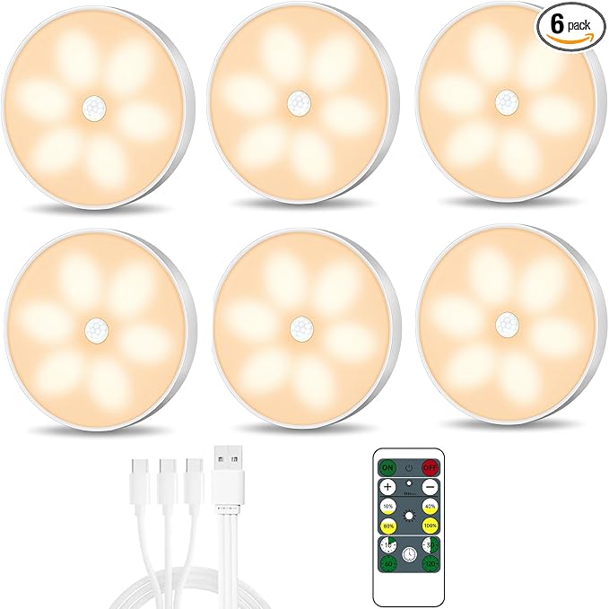 Warm Color LED Closet Lights Motion Sensor Puck Light, USB Rechargeable Battery by BringYouWarmLightingCare