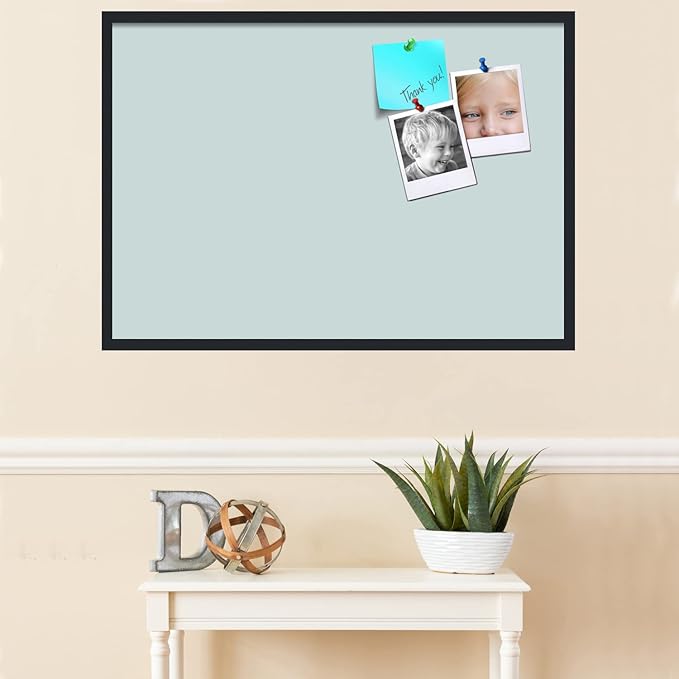 PinPix 40x28 Inch Cork Bulletin Board. This Decorative Framed Pin Board Comes with Soft Blue Design and a Satin Black Frame. Ideal for Home Office Decor or Message Board (PinPix-1814)-DeskLoop Office