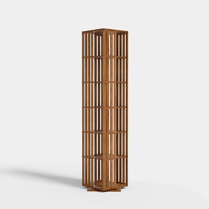 Rotating Bookshelf Tower, 360 Display Spinning Bookcase, Bamboo Bookshelf Floor Standing Storage Rack, Wood Narrow Book Shelf Organizer for Kids&Adults, Walnut 6 Tier-DeskLoop Office