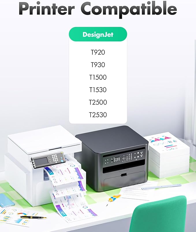 727 Ink Cartridges set 6-Pack 300-ml High Yield Replacement for HP 727 Ink F9J79A C1Q12A F9J76A F9J77A F9J78A F9J80A Compatible with HP DesignJet T930 T920 T1500 T2500 T1530 T2530 Printer Color Inkjet-DeskLoop Office