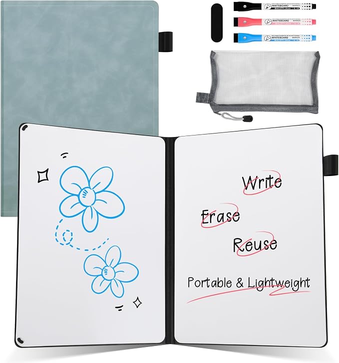 AGM Portable White Board Dry Erase Notebook, 8.4" x 6" Double Sided Folding by AGM