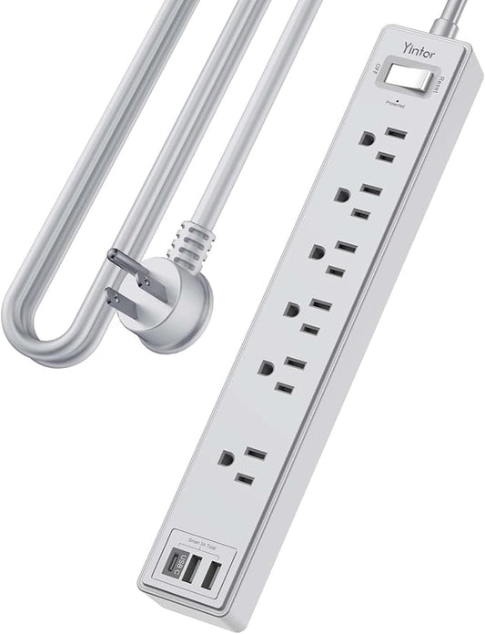 10Ft Power Strip Surge Protector - Yintar Extension Cord with 6 AC Outlets and 3 USB Ports for Home, Office, Dorm Essentials, 1680 Joules, ETL Listed, Grey-DeskLoop Office