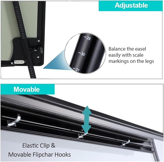 Dry Erase Easel 36" x 24", Height Adjustable Magnetic White Easel Board with Tripod Stand, Office Presentation Board with 25 Sheets Flipchart Pad, Magnets & Eraser, Black-DeskLoop Office