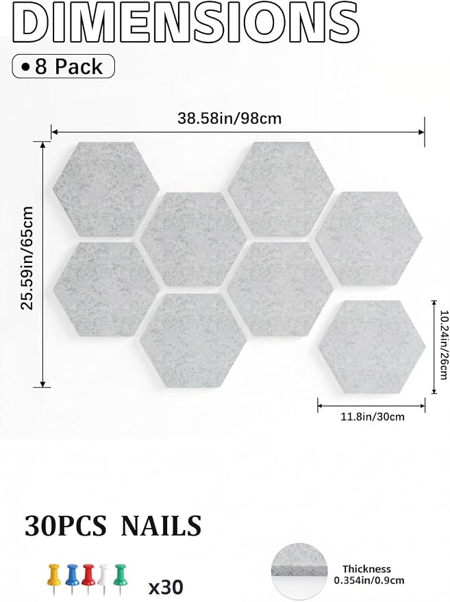 8 Pack Hexagon Felt Bulletin Board Tiles - Image 3