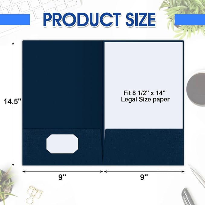 25 Pack 9" x 14.5" Legal Size Folders Linen Presentation Folders Bulk - Image 2