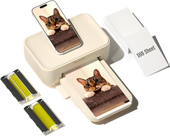 HPRT Photo Printer 4x6,+108 Sheets&2Ribbon,Phone Instant Picture Printer for iPhone, Android, Portable Photo Printers for Home Use (Beige)-DeskLoop Office