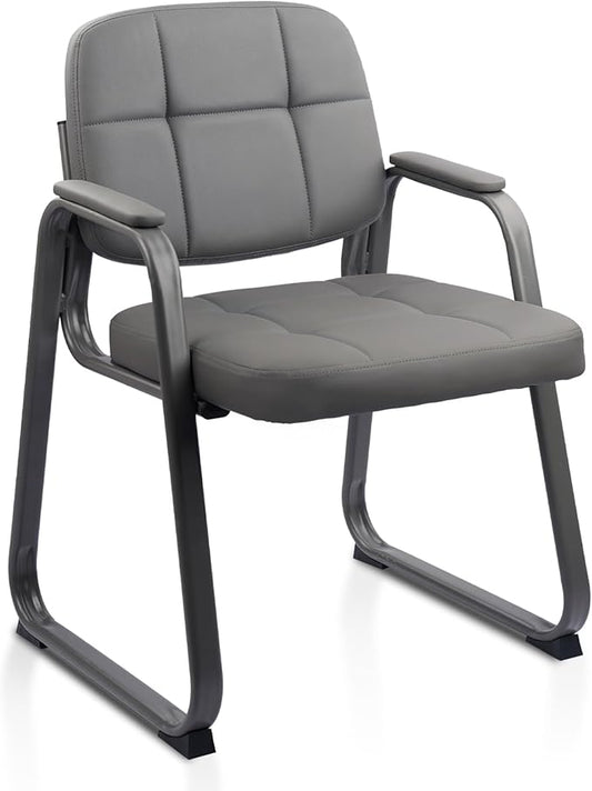 CLATINA Waiting Room Guest Chair with Bonded Leather Padded Arm Rest for Office Reception and Conference Desk Black with Sled Base Grey 1Pack-DeskLoop Office