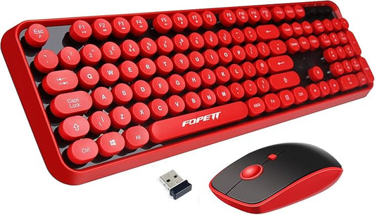 FOPETT Wireless Keyboard and Mouse Combo, 104 Keys Full-Sized 2.4 GHz Round Keycap Colorful Keyboards, USB Receiver Plug and Play, for Windows, Mac, PC, Laptop, Desktop (Black Red)-DeskLoop Office
