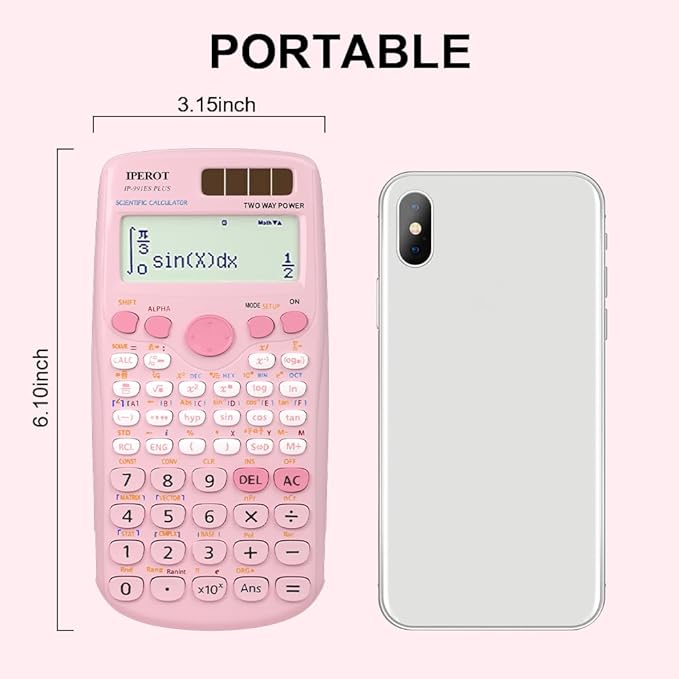 Scientific Calculators, IPEROT Pink Scientific Calculator 417 Function, Desktop Math Solar Calculators School Supplies Suitable for High School and College Students Algebra and Other Math Textbooks-DeskLoop Office