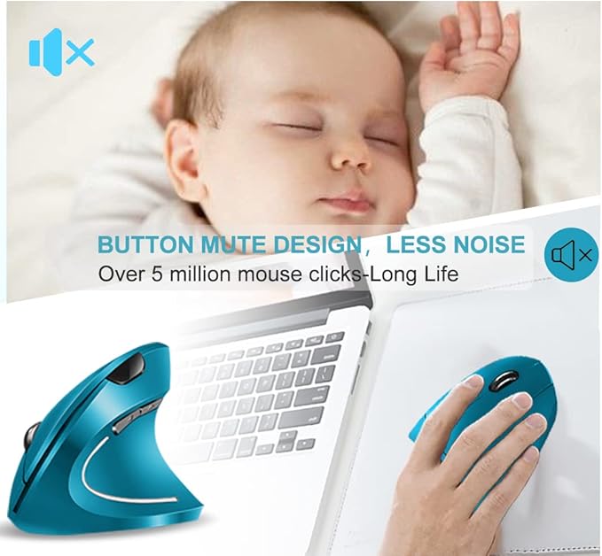 Vassink Ergonomic Wireless Mouse, Rechargeable Mouse 2.4Hz Vertical Wireless Optical Mice with USB Receiver, 6 Buttons for PC,Laptop,etc Blue-DeskLoop Office