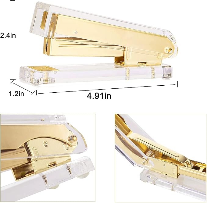 Acrylic Gold Tape Dispenser & Desktop Stapler, Includes Staple Remover - Image 4
