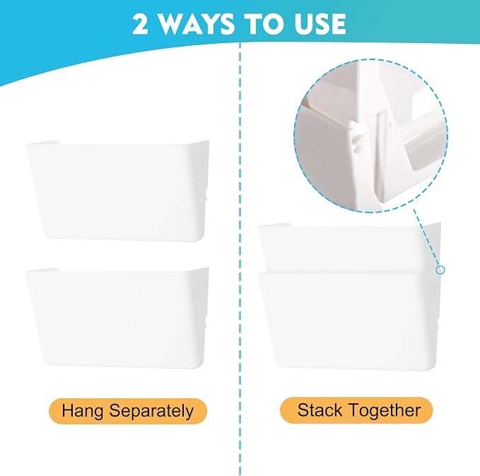 EASEPRES 3 Pack White Plastic Single Pocket Hanging File Organizer, Wall Mount - Image 3