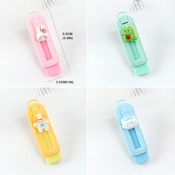BetterJonny Sliding Retractable Eraser, 4 Color Push Pull Erasers and 8 Refills - Image 6
