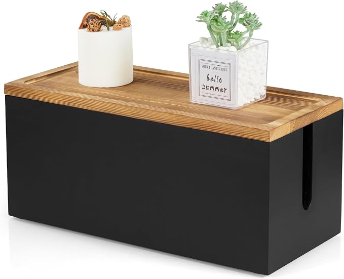 Bivvclaz Cable Management Box Medium, Wooden Cord Organizer Box by Bivvclaz