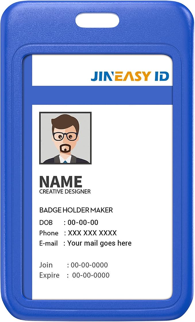JINEASY ID 2 Pack Royal Blue Hard Plastic ID Badge Holder Vertical ID Holder by JINEASY+ID