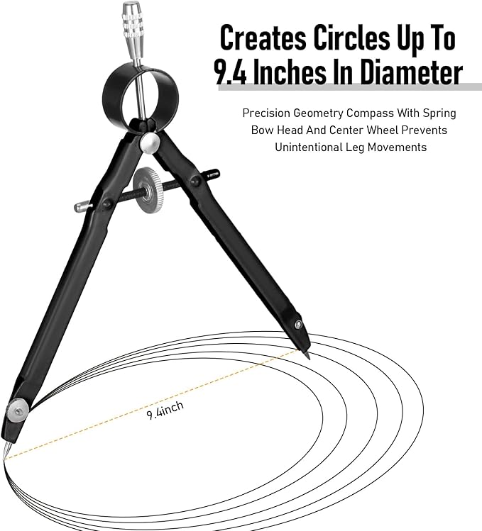 EBOOT Student Geometry Math Set, Drawing Compass and 6 Inch Clear Swing Arm Protractors 180 Degree Math Protractor (Black and Black)-DeskLoop Office