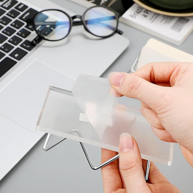 Amyhill 2 Pieces Acrylic Business Card Holder for Desk Clear Horizontal Business Card Display Stand Postcard Holder for Office Home Desktop (Silver)-DeskLoop Office