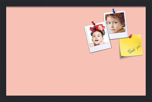 PinPix 22x14 Inch Cork Bulletin Board. This Decorative Framed Pin Board Comes with Pink Pastel Design and a Satin Black Frame. Ideal for Home Office Decor or Message Board (PinPix-1813)-DeskLoop Office