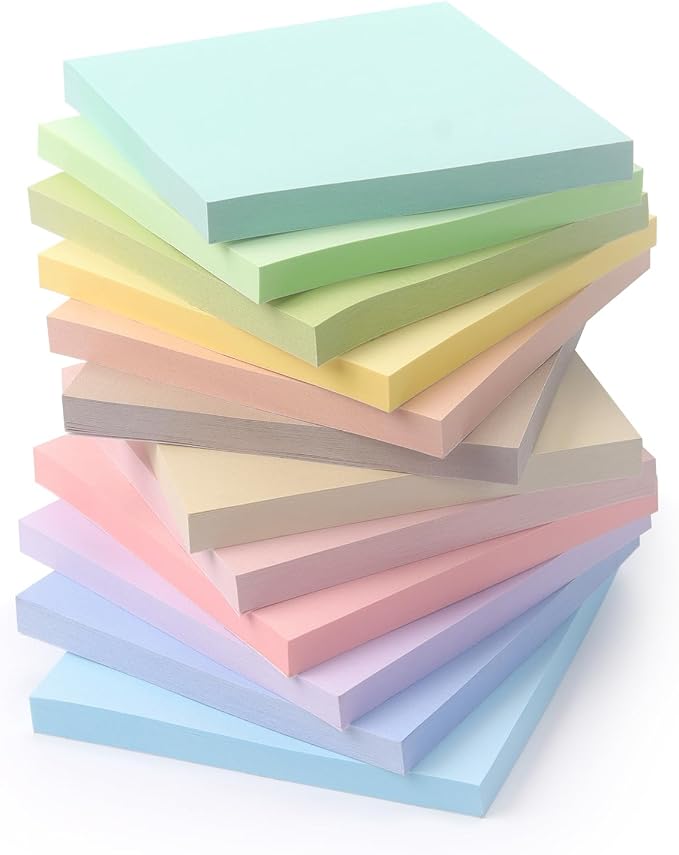 Osboo Sticky Notes 3x3 Inch, 12 Pack, 12 Pastel Multi Colors Note Pads by OSBOO