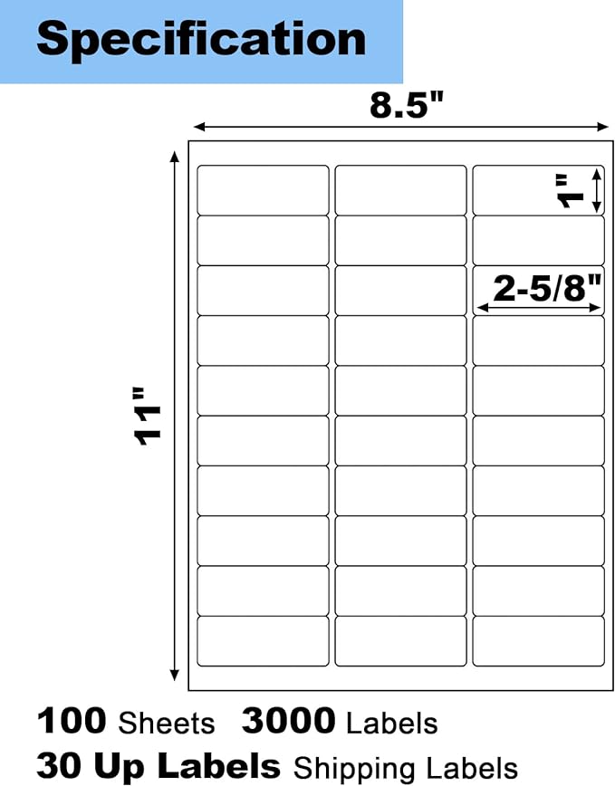 100 Sheets 3000 Pcs 30 Up 1" x2-5/8 Shipping Address Barcode Labels - Image 2